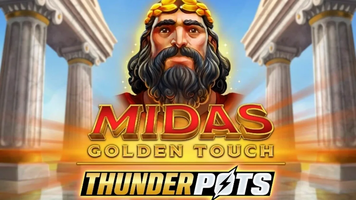 Tampilan antarmuka mobile slot Midas Golden Touch: Thunder Pots dengan grafis emas yang elegan.