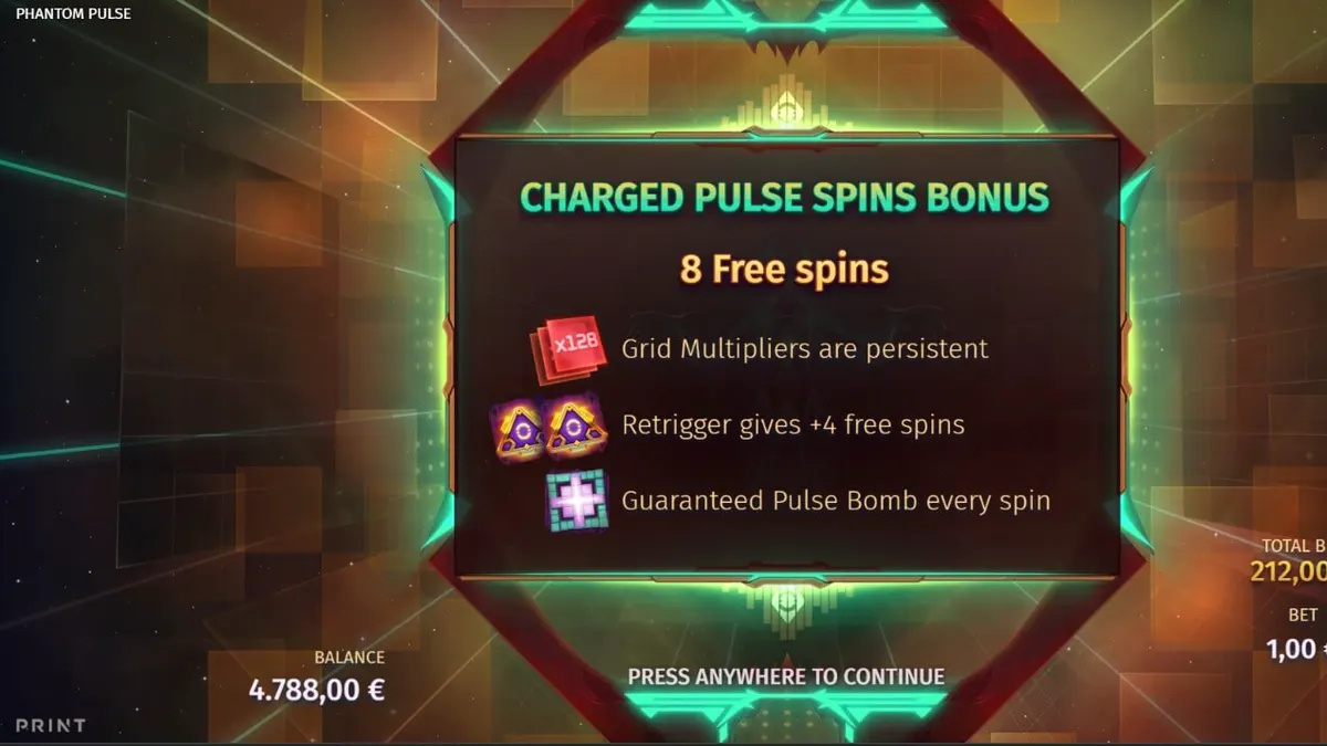 Tampilan visual futuristik dan kosmik dari slot Phantom Pulse dengan kisi mega 7x7.